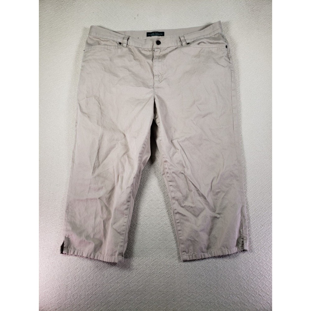 Lauren Ralph Laure Pants Womens 16W Beige 100% Cottot Flat Front Straight Capri
